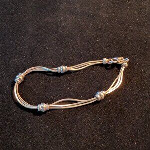 Women's Sterling Silver Three Strand Beaded Bracelet 7" Italy